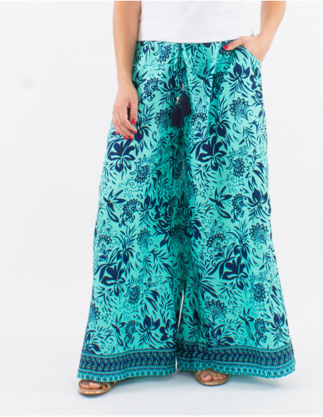 Pantalon large motif bohème floral