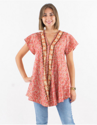 Flared flowing top cashmere print