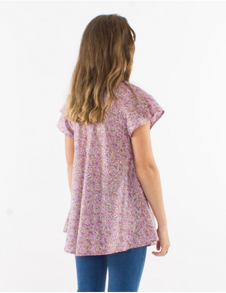 Flared flowing top cashmere print