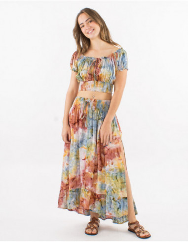 Tie and Dye crop top skirt outfit