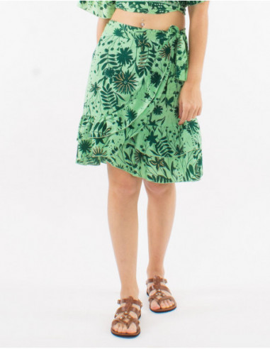 Short boho wrap skirt with ruffles