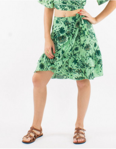 Short boho wrap skirt with ruffles