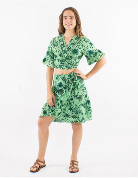 Jupe courte portefeuille boho à volants