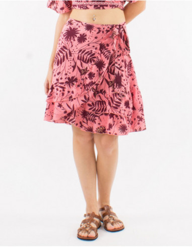 Short boho wrap skirt with ruffles