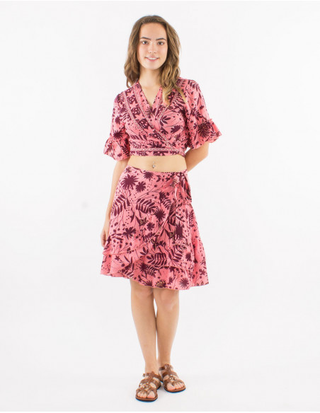 Short boho wrap skirt with ruffles