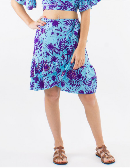 Short boho wrap skirt with ruffles