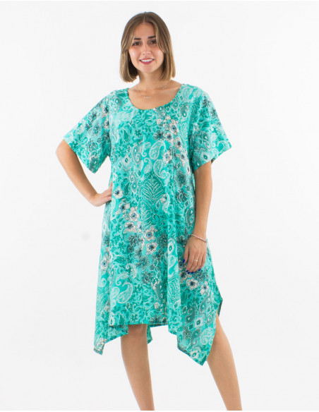 Asymmetrical paisley pattern beach dress