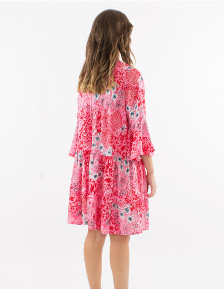 Silver paisley print dress with ruffles