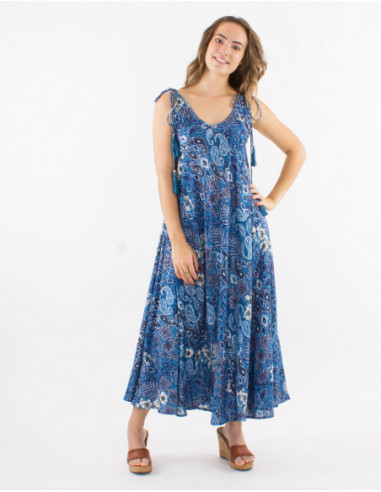 Robe bohème à bretelles et pompons