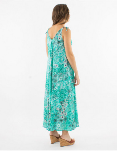 Boho style dress with pompom straps
