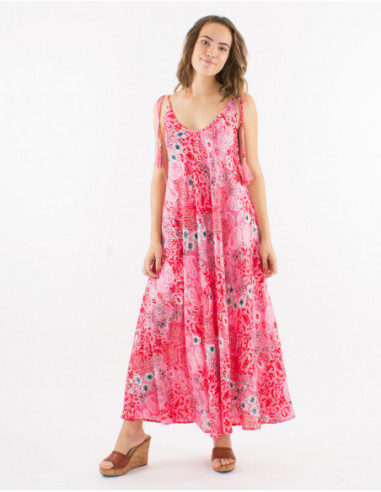 Robe bohème à bretelles et pompons