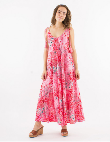 Robe bohème à bretelles et pompons