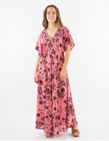 Robe longue bohème fleurie à manches