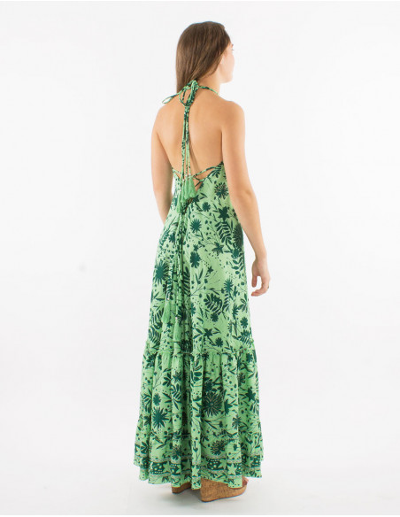 Long back bohemian floral gold dress