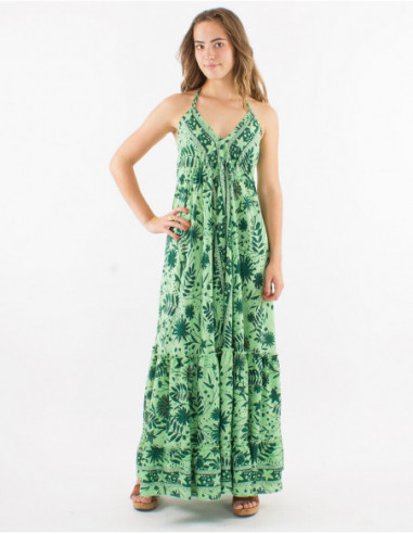 Long back bohemian floral gold dress