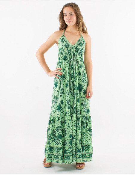 Long back bohemian floral gold dress