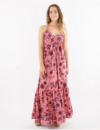 Long back bohemian floral gold dress