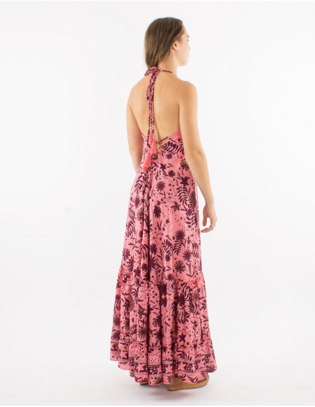 Robe longue dos nu bohème fleurie or