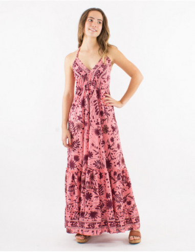 Robe longue dos nu bohème fleurie or