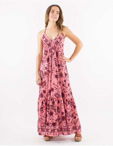 Long back bohemian floral gold dress