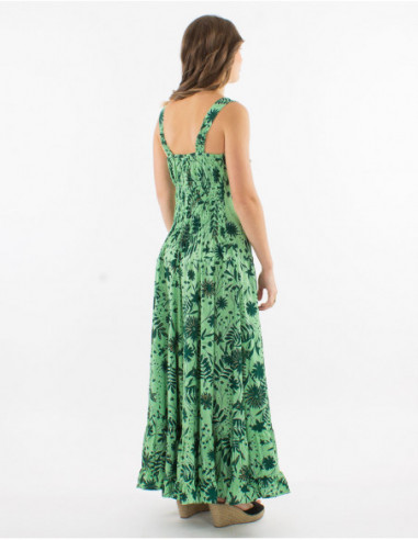 Robe longue à volants motif végétal