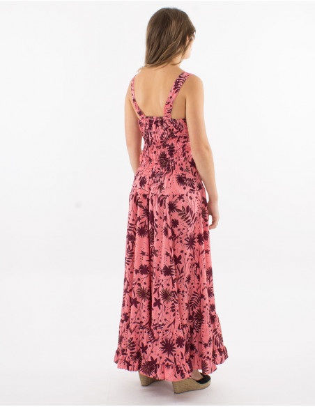 Robe longue à volants motif végétal