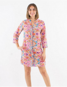 Robe chemise manches 3/4 motif cachemire