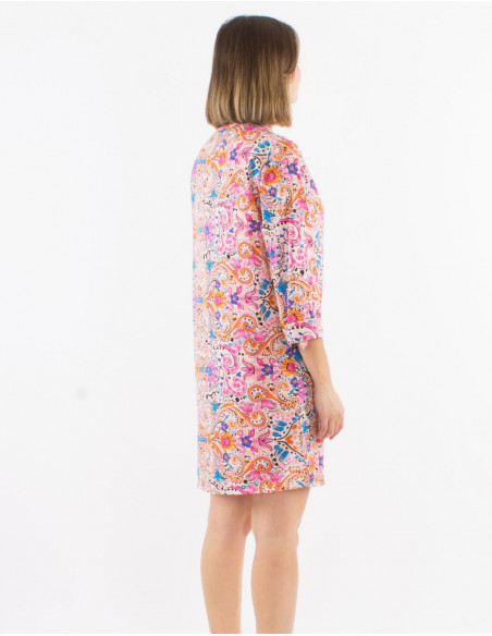 3/4 Sleeve Cashmere patterns Shirt Dress