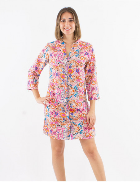 3/4 Sleeve Cashmere patterns Shirt Dress