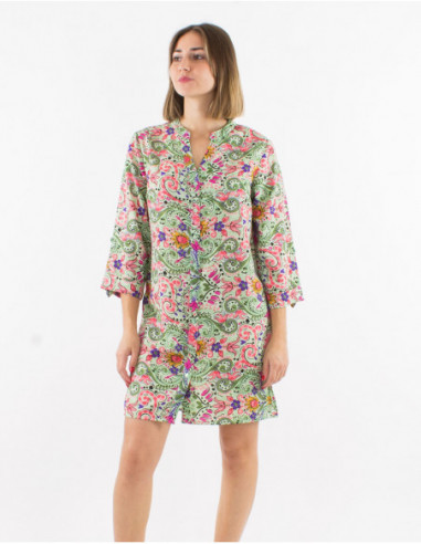 3/4 Sleeve Cashmere patterns Shirt Dress