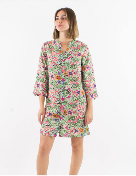 3/4 Sleeve Cashmere patterns Shirt Dress