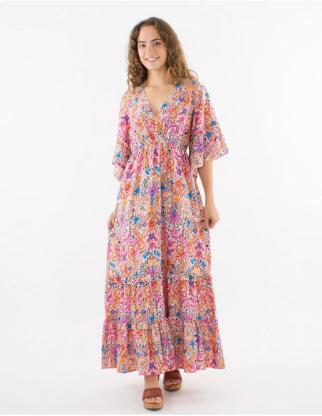 Robe bohème motif cachemire pastel