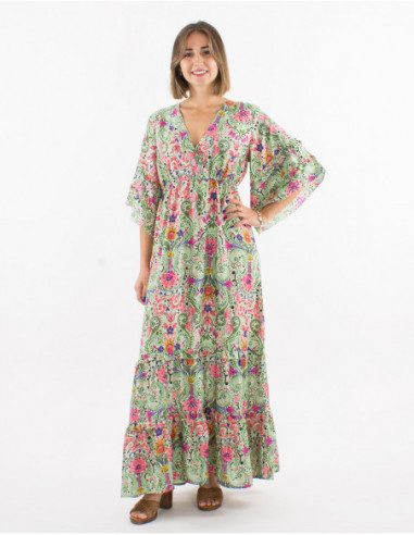 Robe bohème volants cachemire pastelRobe bohème motif cachemire pastel