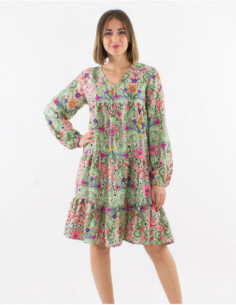 Robe manches longues hippie pastel
