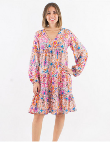 Robe manches longues hippie pastel