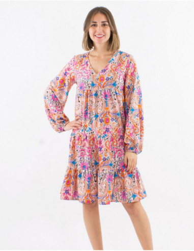 Robe manches longues hippie pastel