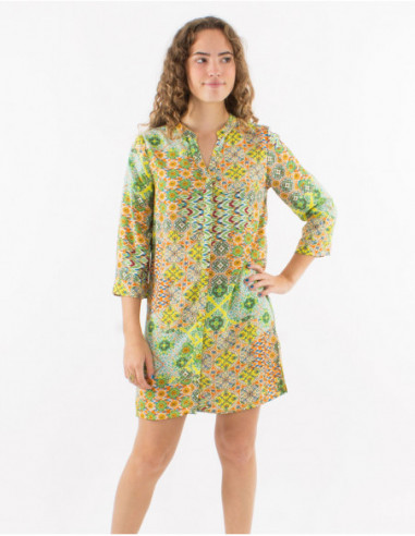 Dress shirt straight patchwork print