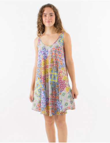 Robe d'été évasée motif patchwork coloré
