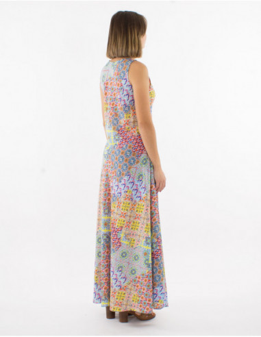 Robe longue de plage motif patchwork