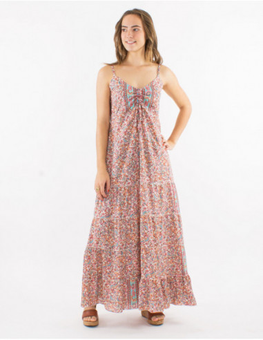 Robe boho fleurie à volants col froncé