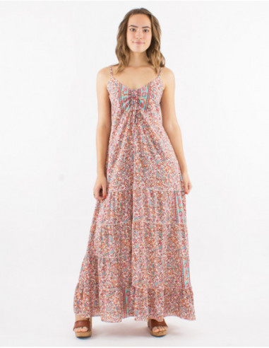 Robe boho fleurie à volants col froncé