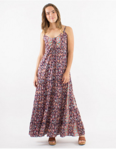 Robe boho fleurie à volants col froncé