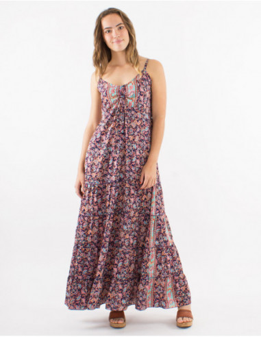 Robe boho fleurie à volants col froncé