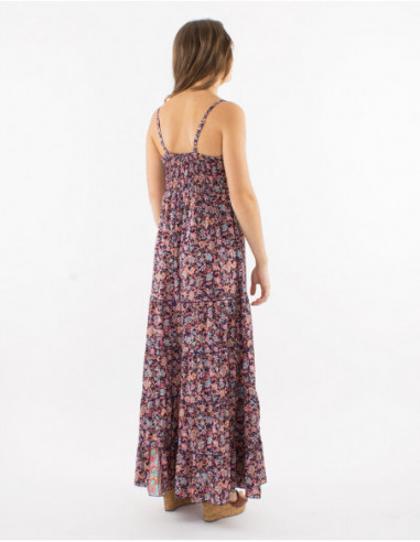 Robe boho fleurie à volants col froncé