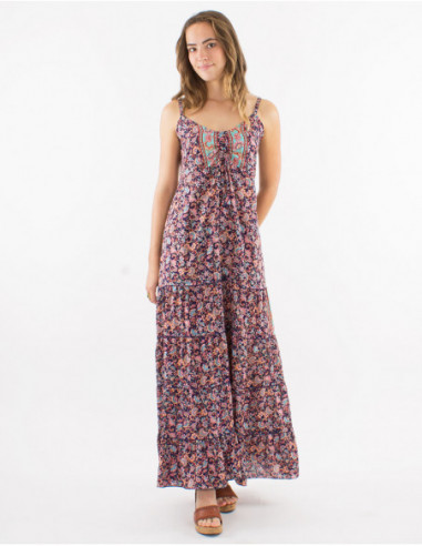 Robe boho fleurie à volants col froncé