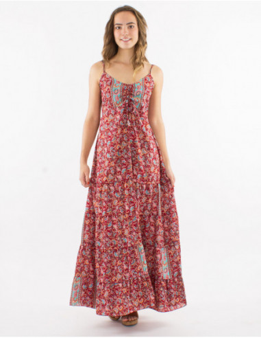 Robe boho fleurie à volants col froncé