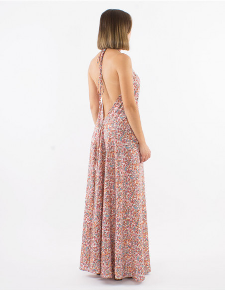 Long backless dress with small flowers