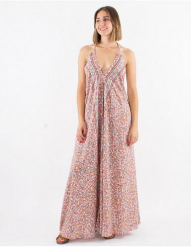 Long backless dress with small flowers