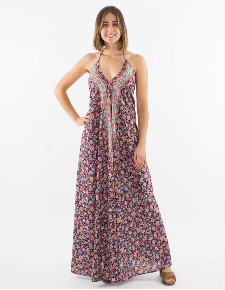Long backless dress with small flowers