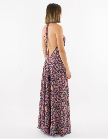 Robe longue dos nu motif liberty
